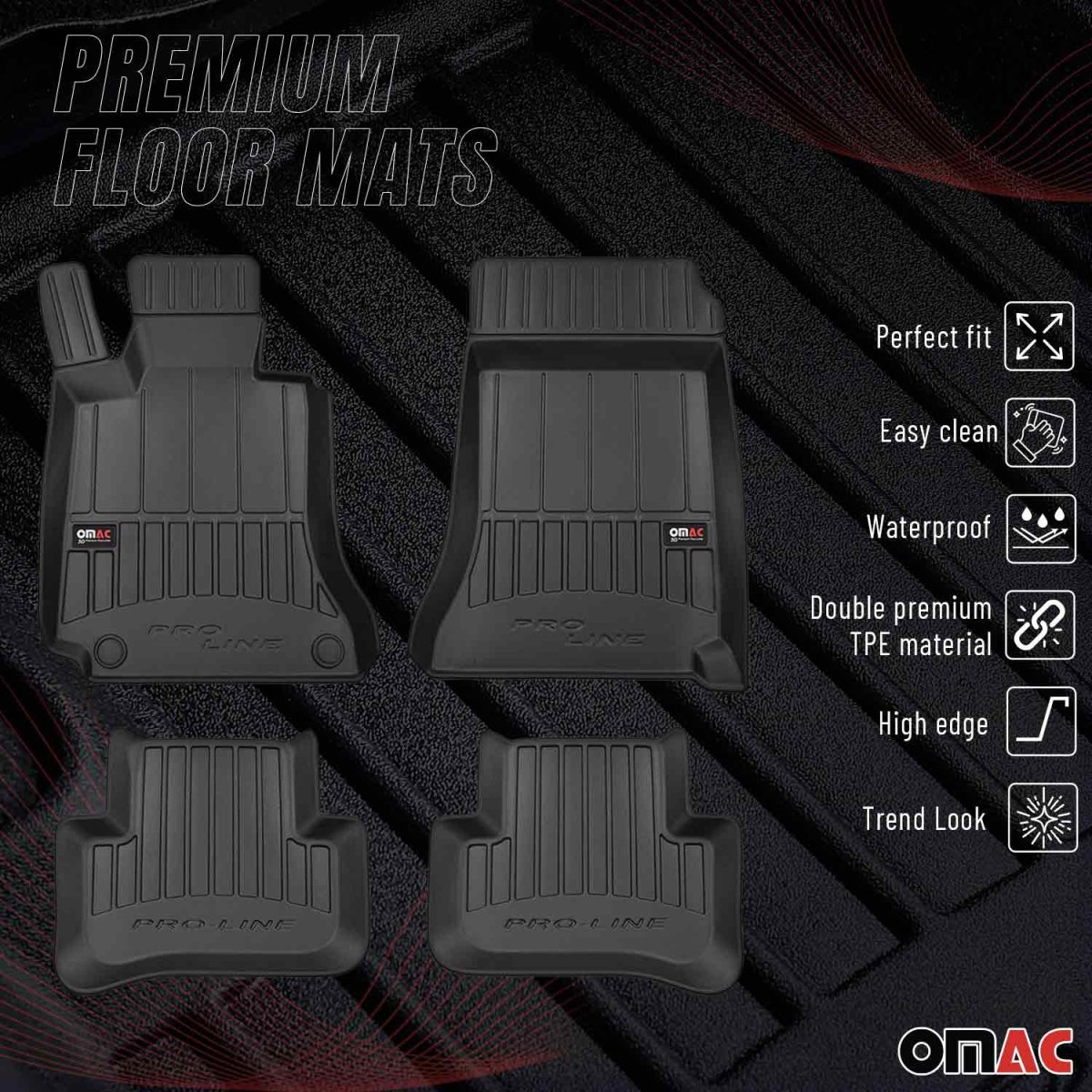 Mercedes C Class W204 Floor Mat - Omac - Premium TPE - Black - '10-'14